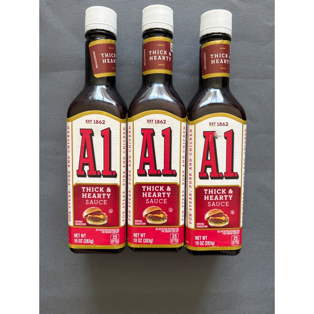 Lot of 3 A.1. Thick & Hearty Sauce 10 oz Bottles Steak Pork Chicken Condiment